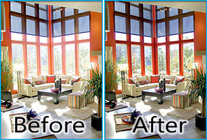 Beautiful room illustrating how window films block glare to enhance the view.